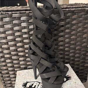 Pleaser Black Strappy Gladiator Platform Heels